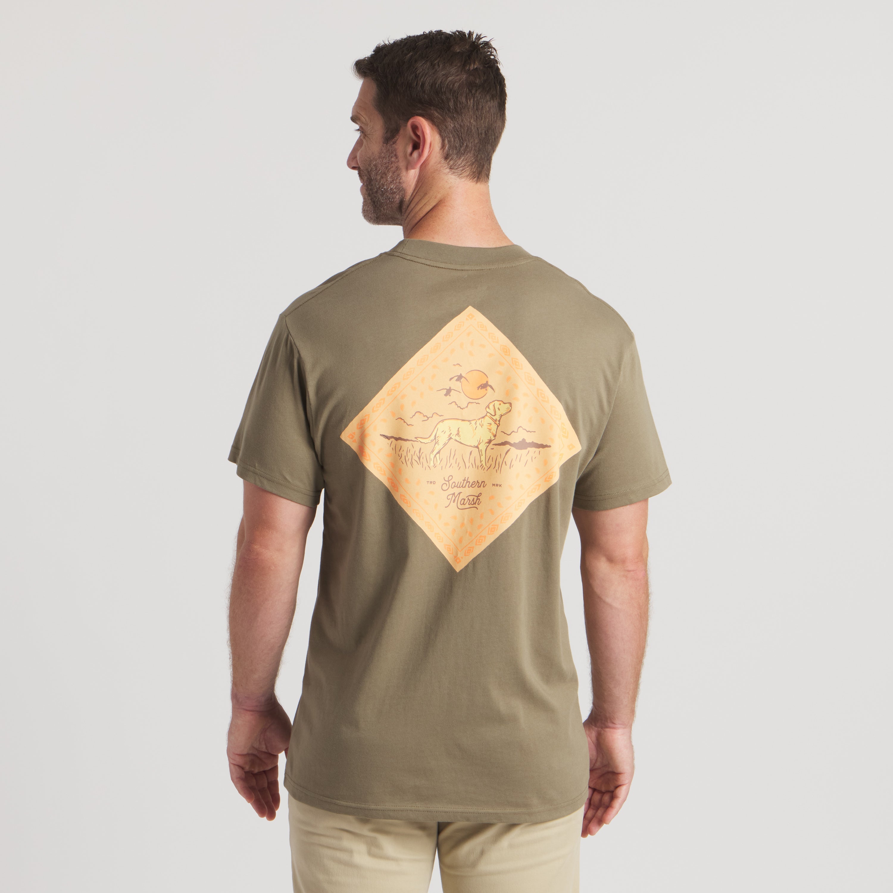 Southern Marsh Bandana Best Friend Tee – Moss Green worn back view