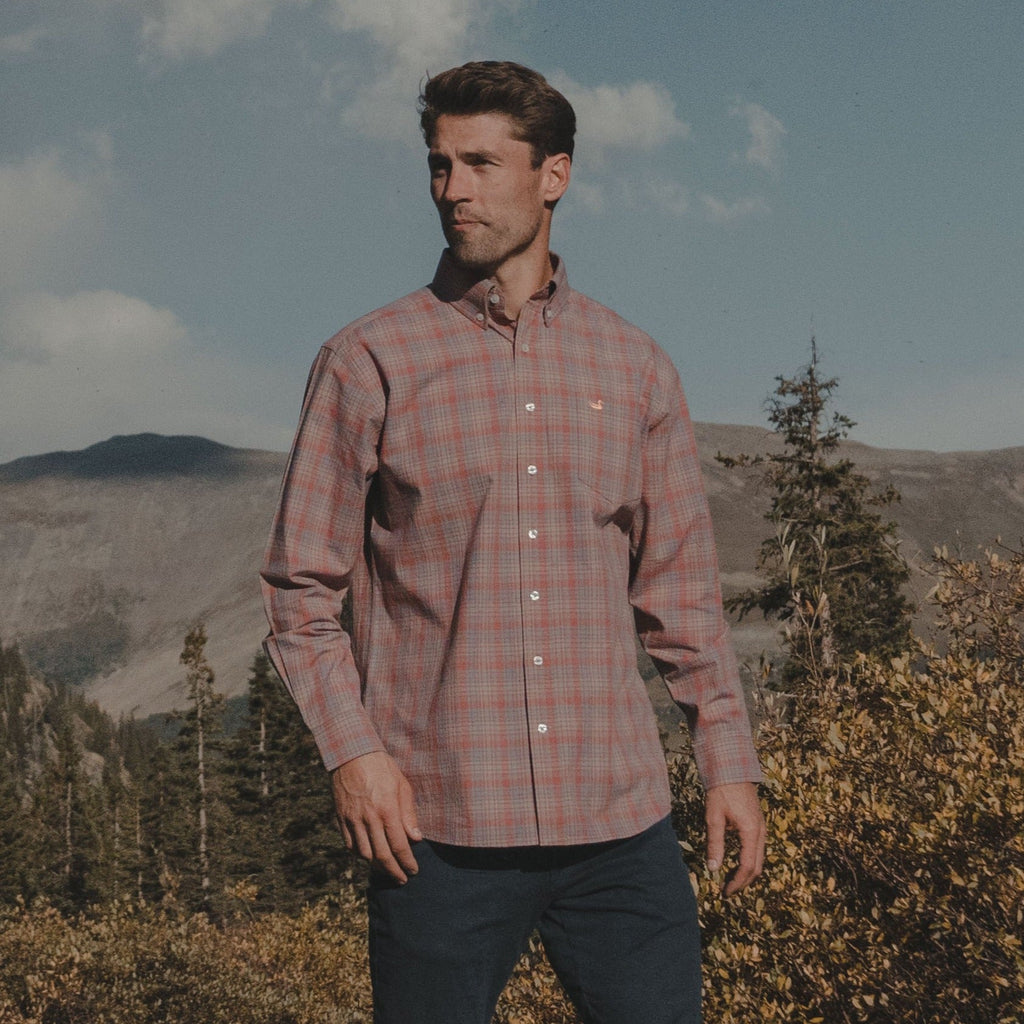 Southern Marsh Holly Ridge Dress Shirt – Burnt Taupe & Sage lifestyle view