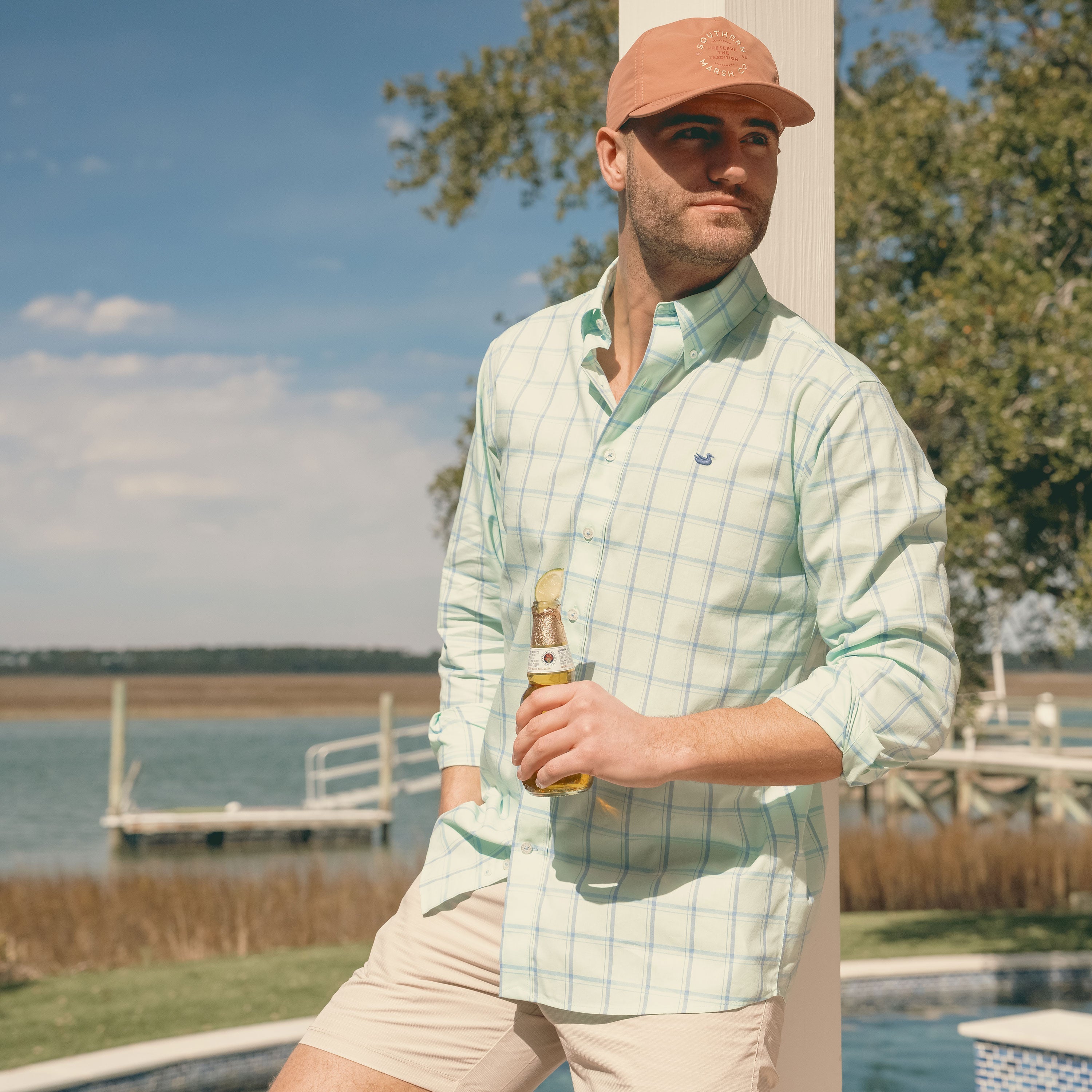 Southern Marsh Palmer Performance Dress Shirt – Blue & Lilac lifestyle view