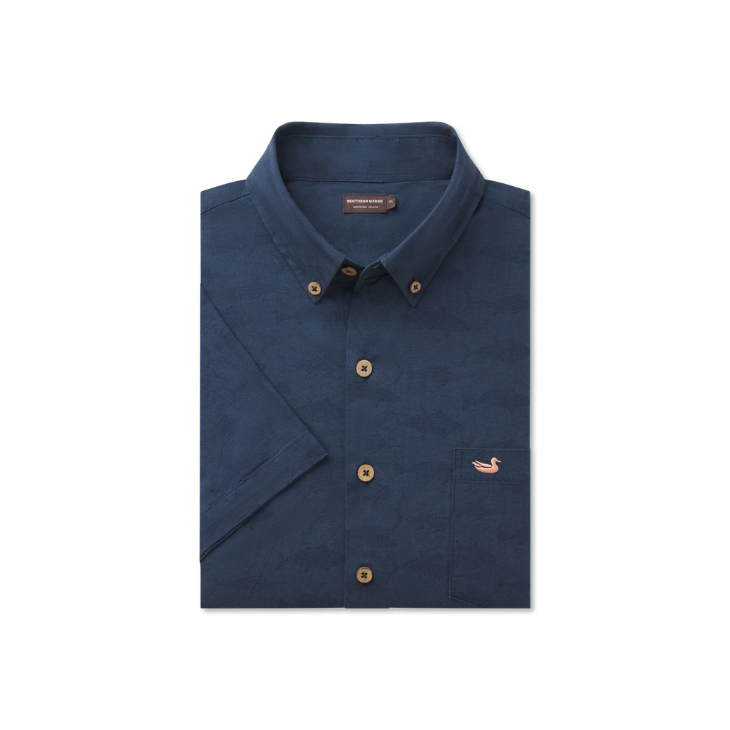 Southern Marsh Pescado Linen Shirt – Navy front view