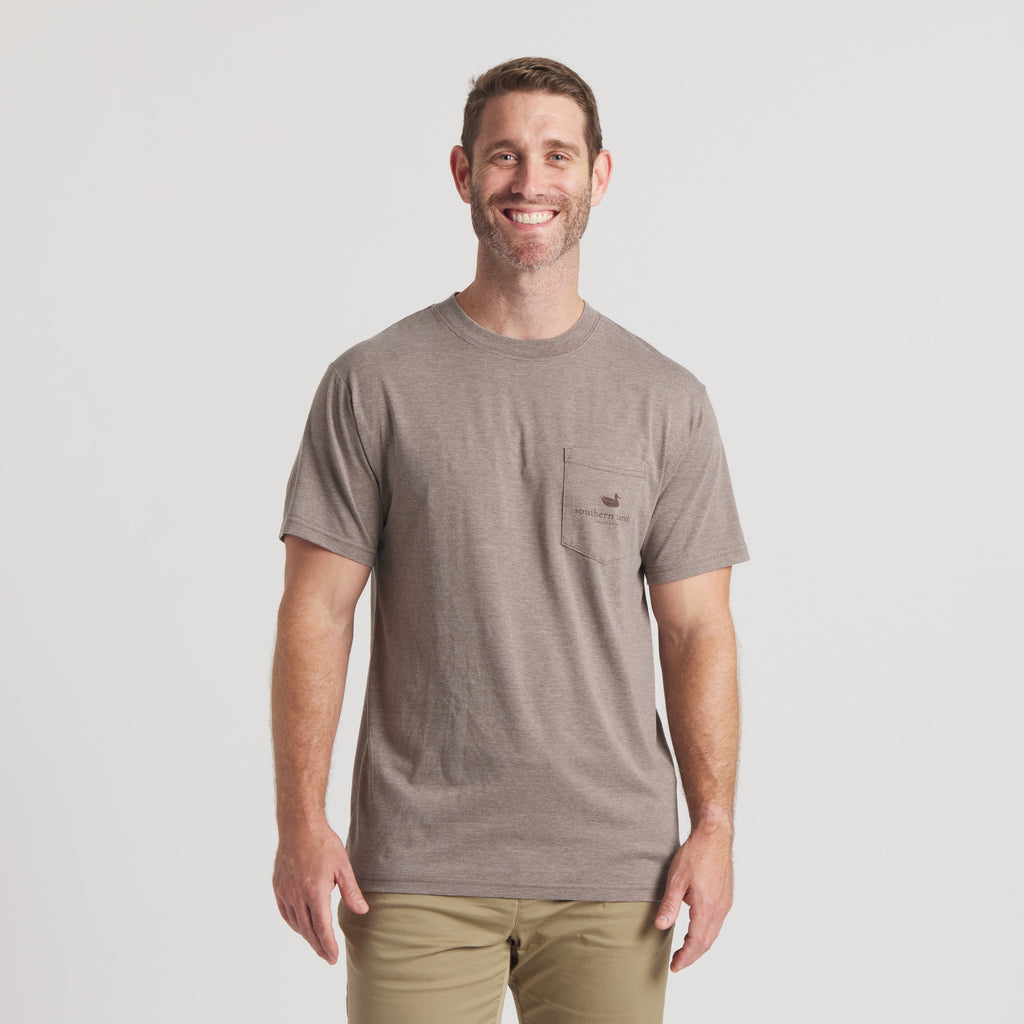Southern Marsh SEAWASH™ Rut Tee – Washed Dark Shale worn front view