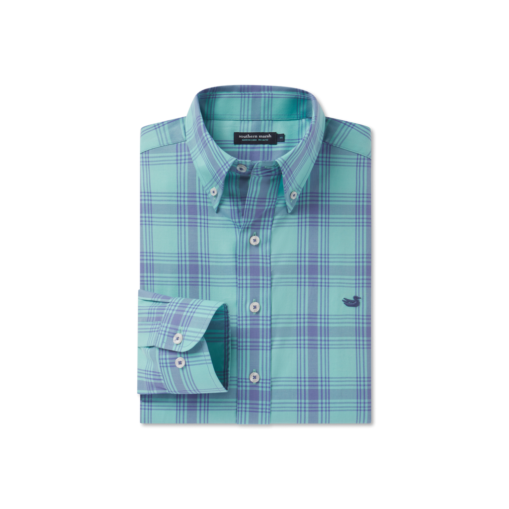 Southern Marsh Tupelo Windowpane Dress Shirt – Mint & Slate front view