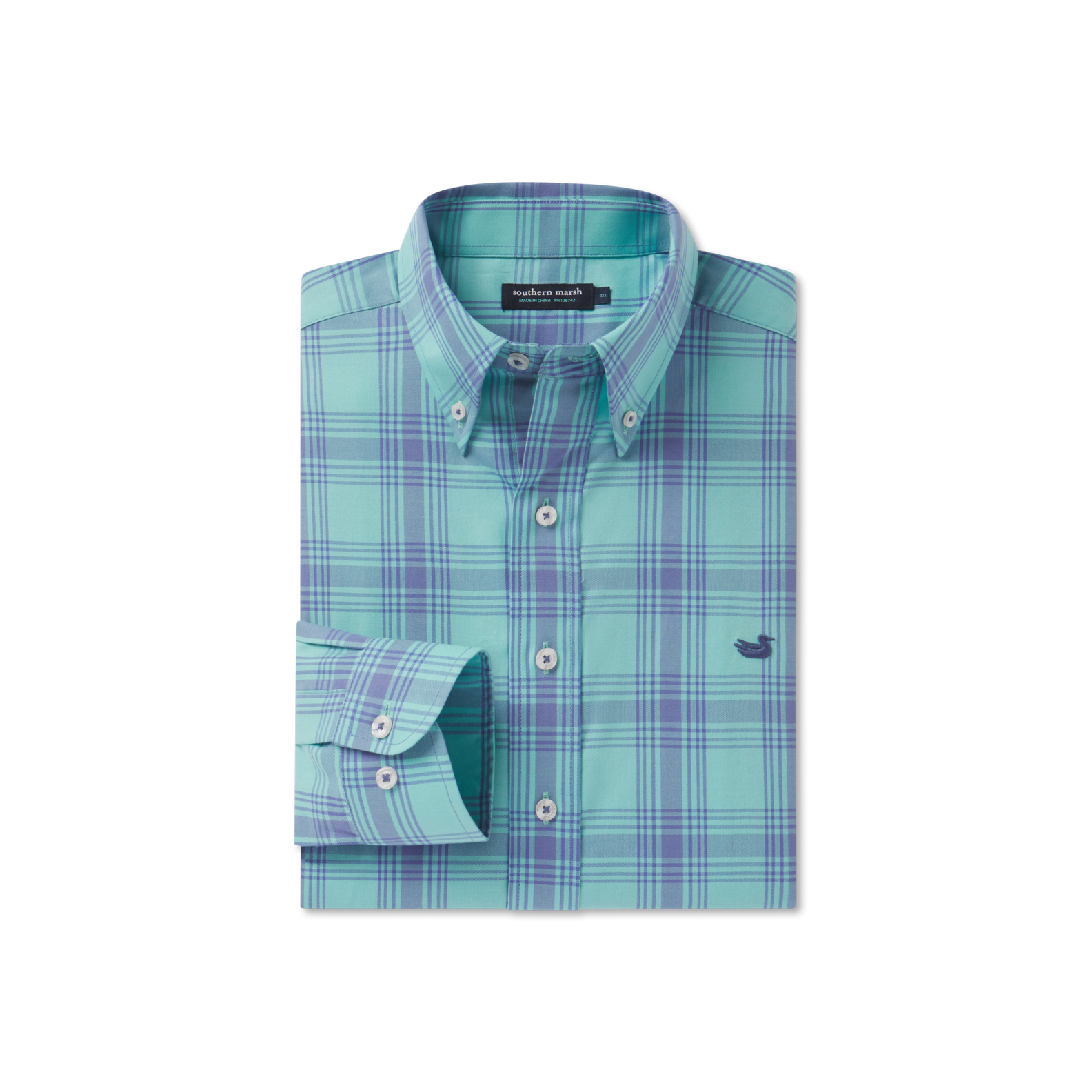 Southern Marsh Tupelo Windowpane Dress Shirt – Mint & Slate front view
