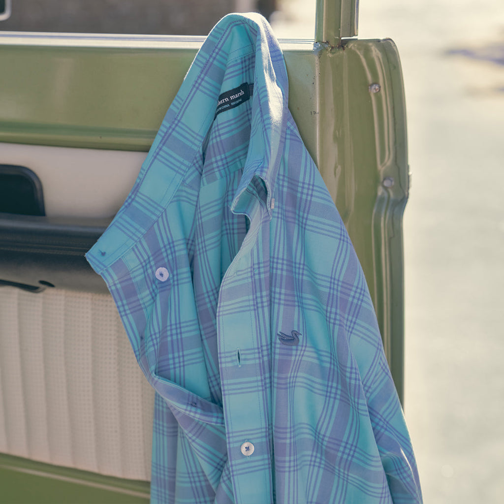 Southern Marsh Tupelo Windowpane Dress Shirt – Mint & Slate lifestyle view