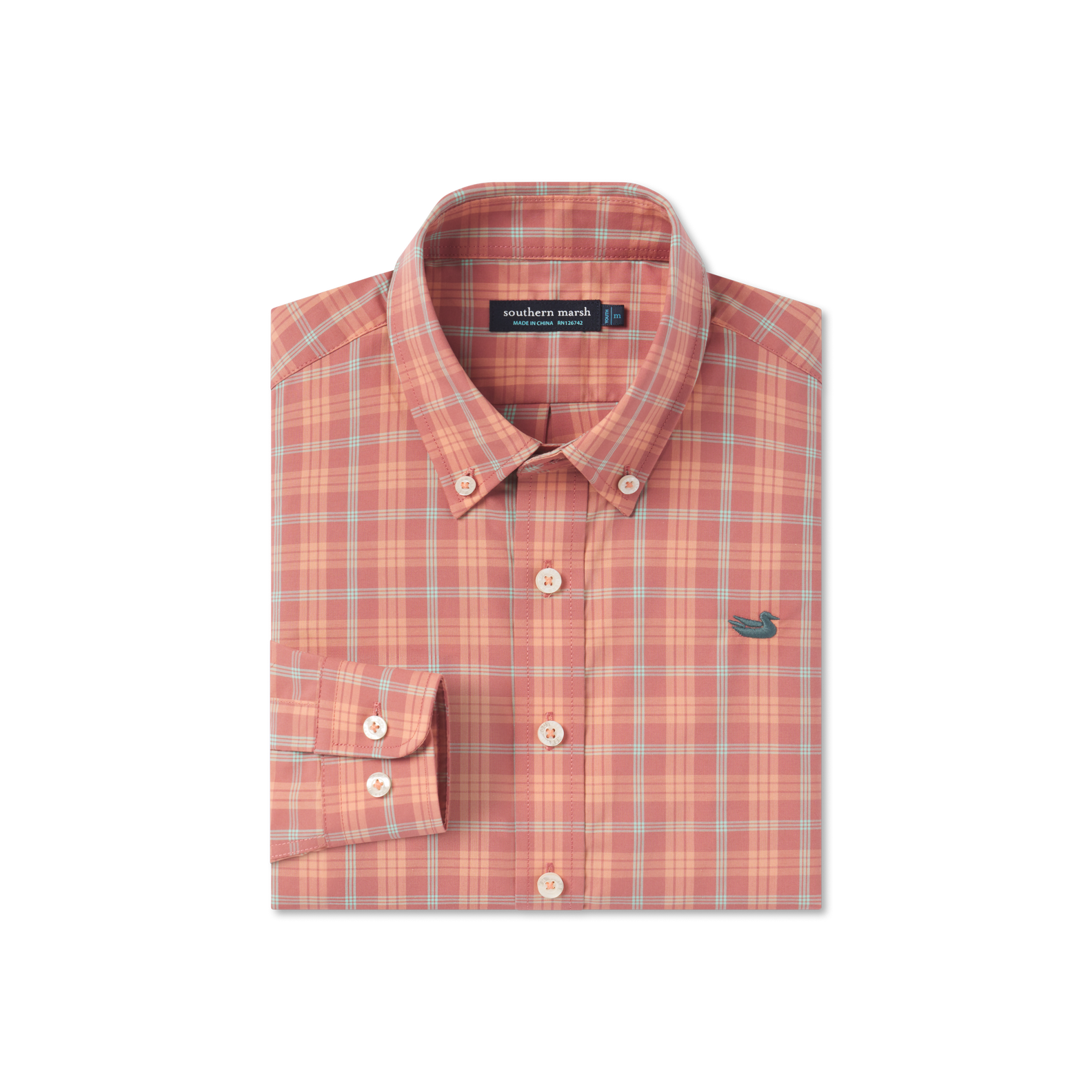 Southern Marsh Youth Middleton Dress Shirt – Red & Mint front view
