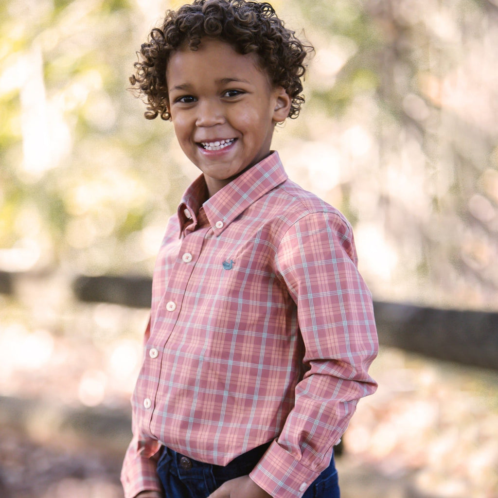Southern Marsh Youth Middleton Dress Shirt – Red & Mint lifestyle view