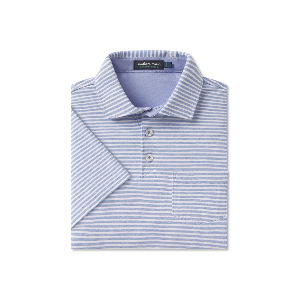 Southern Marsh Youth Nantucket Stripe Polo – French Blue front view
