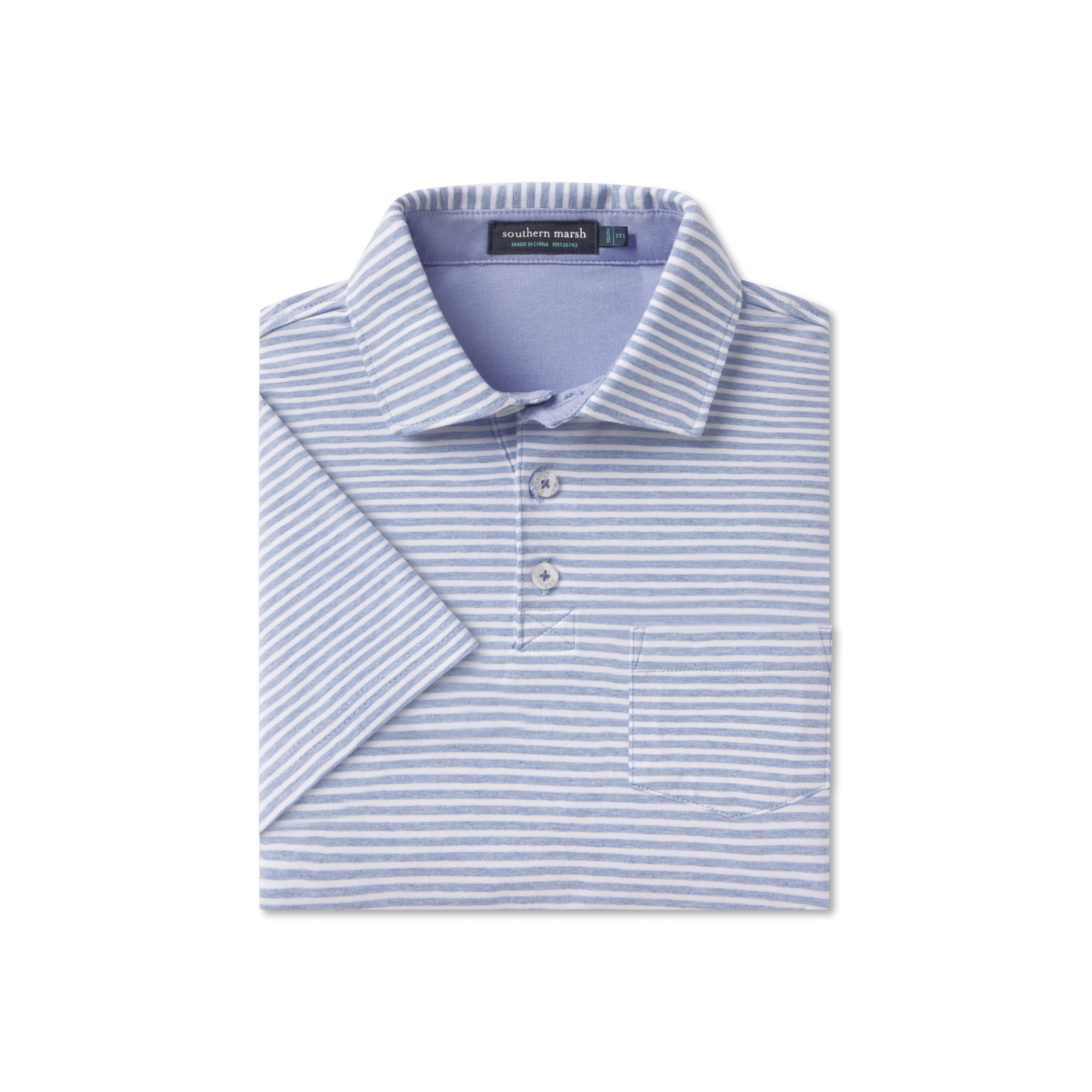 Southern Marsh Youth Nantucket Stripe Polo – French Blue front view