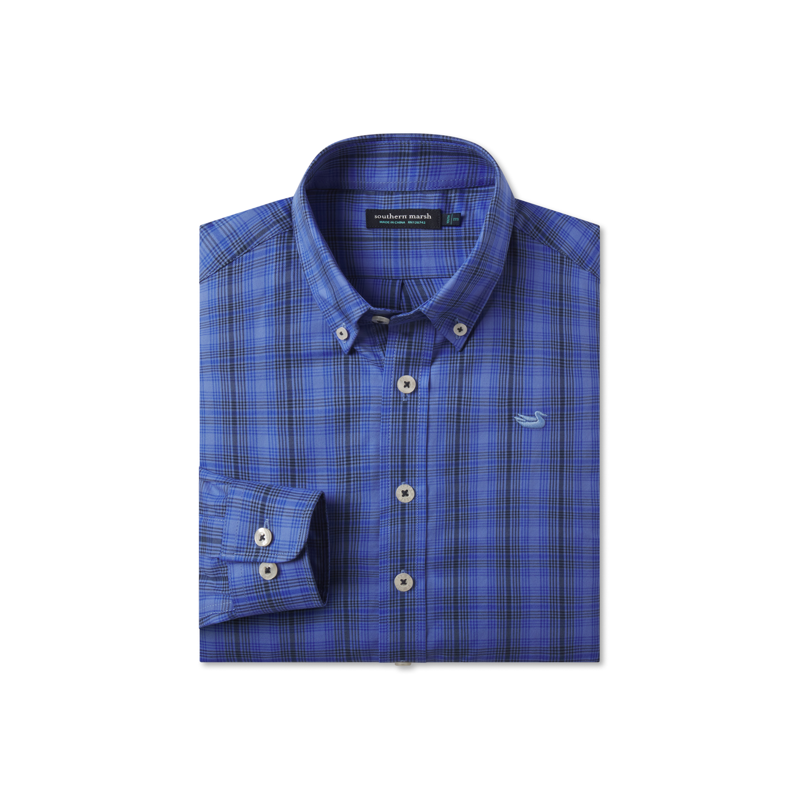 Southern Marsh Youth Winston Dress Shirt – French Blue & Navy front view