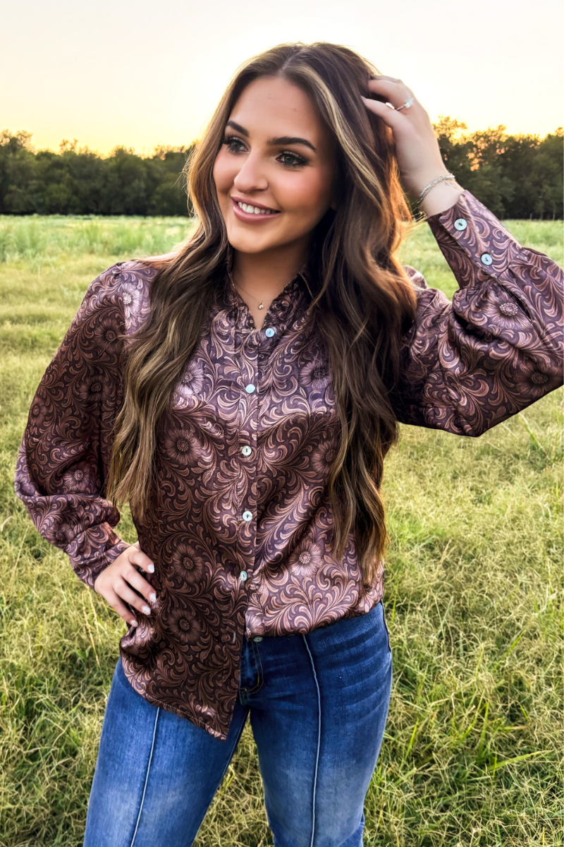 Sterling Kreek Bronzed Bloom women's western button-up shirt