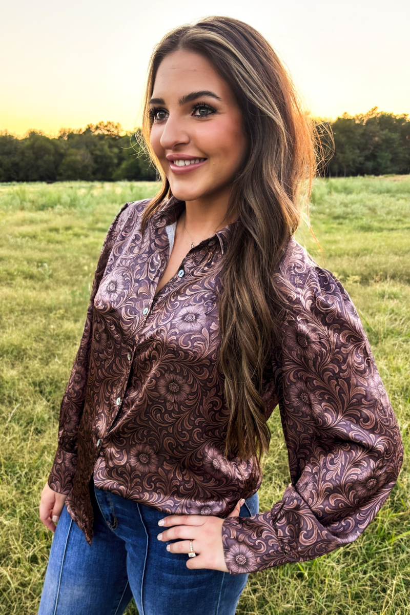 Sterling Kreek Bronzed Bloom button-up shirt side view