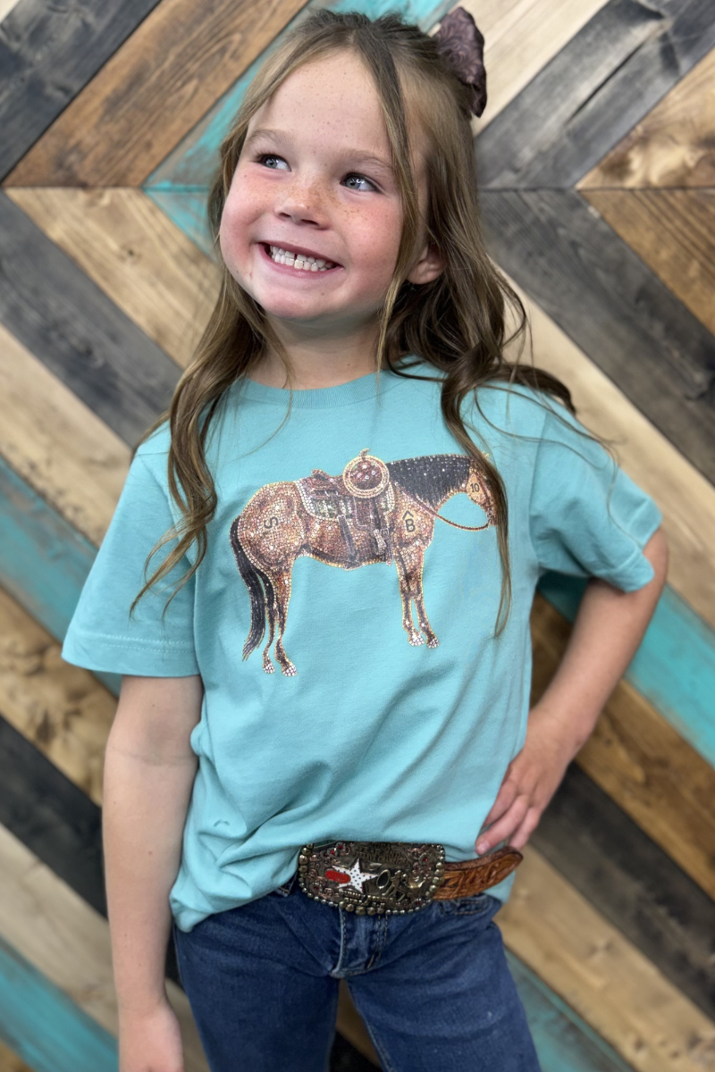 Mini Rhinestone Cowhorse kids western tee back view