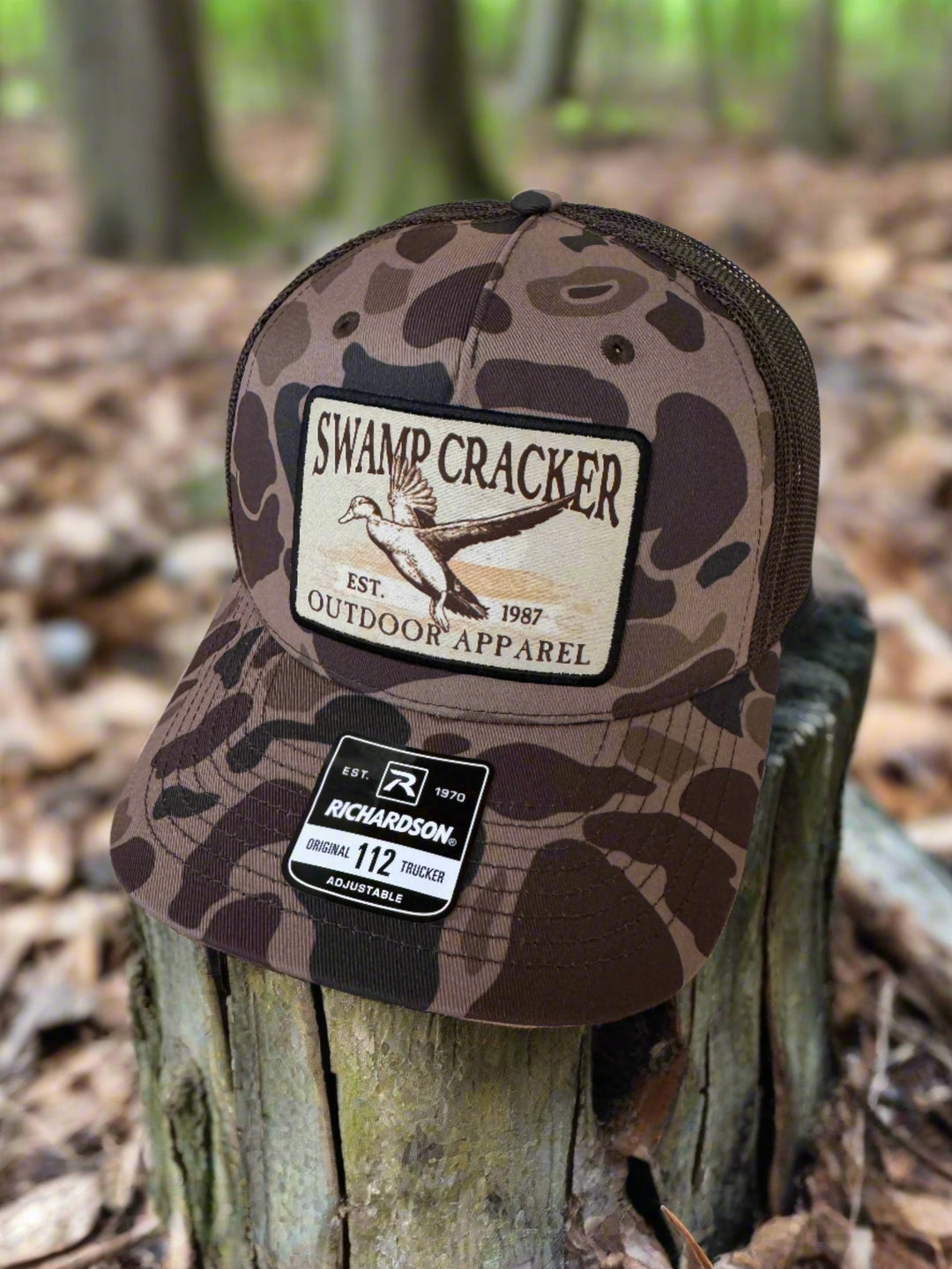 Swamp Cracker Bark Duck Camo Flying Duck Patch Hat