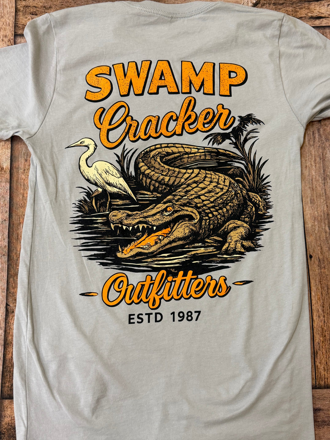 Swamp Cracker Marsh Alligator T-Shirt in Athletic Gray - lifestyle view