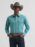 Men's Wrangler Retro modern fit turquoise Western snap shirt front view