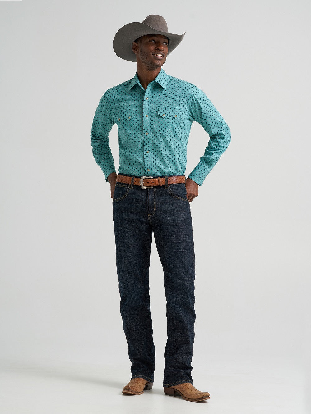 Wrangler Retro turquoise Western shirt fabric detail