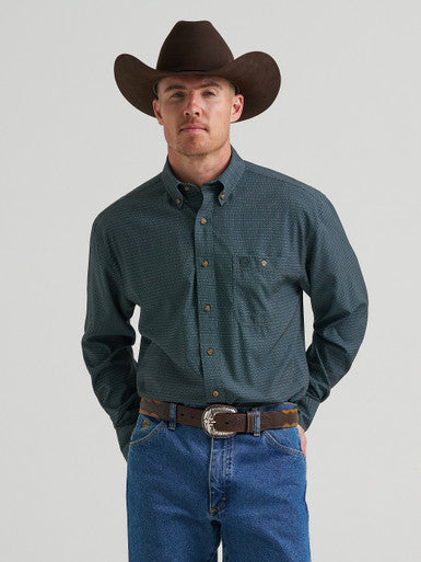 Wrangler George Strait men's green print long sleeve shirt style 112385378