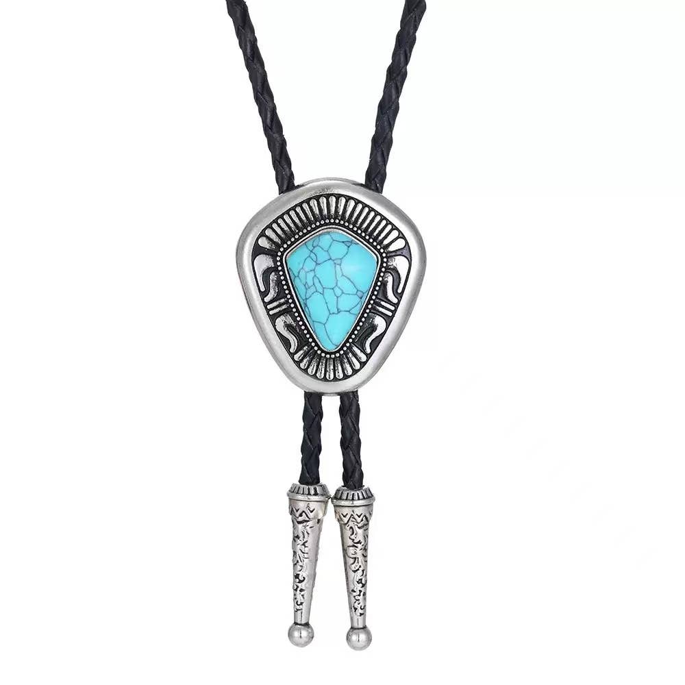 Western Cowboy Triangle Turquoise Bolo Tie