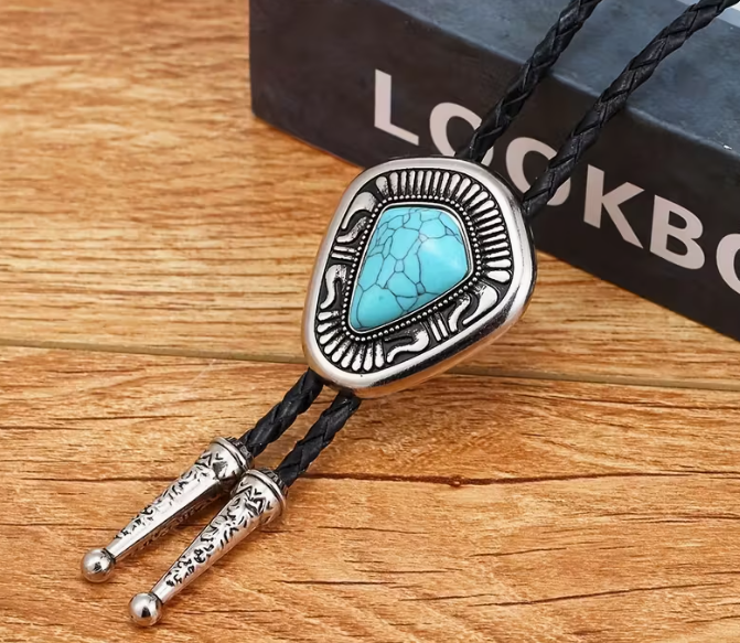 Western Cowboy Triangle Turquoise Bolo Tie