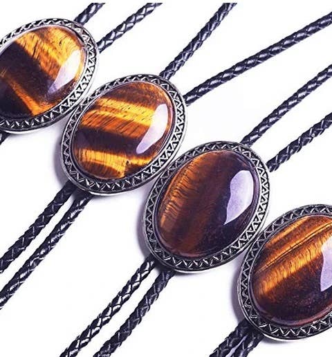Western Genuine Tiger Eye Cowboy Bolo Tie Necklace