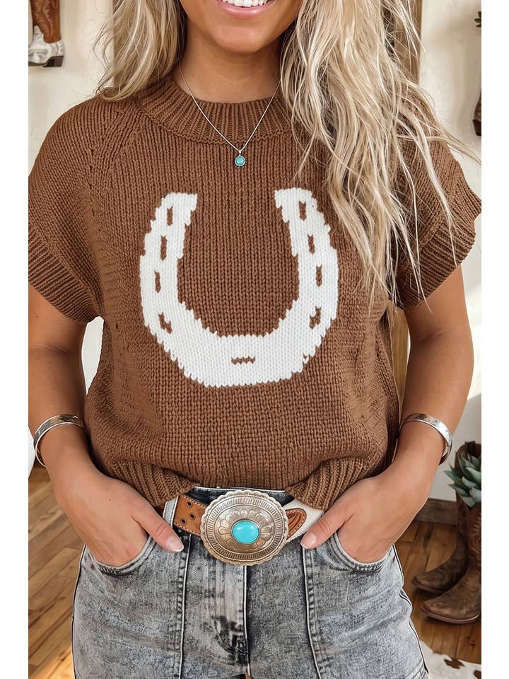 Little Daisy Closet Western animal print knit top in Chestnut view 2