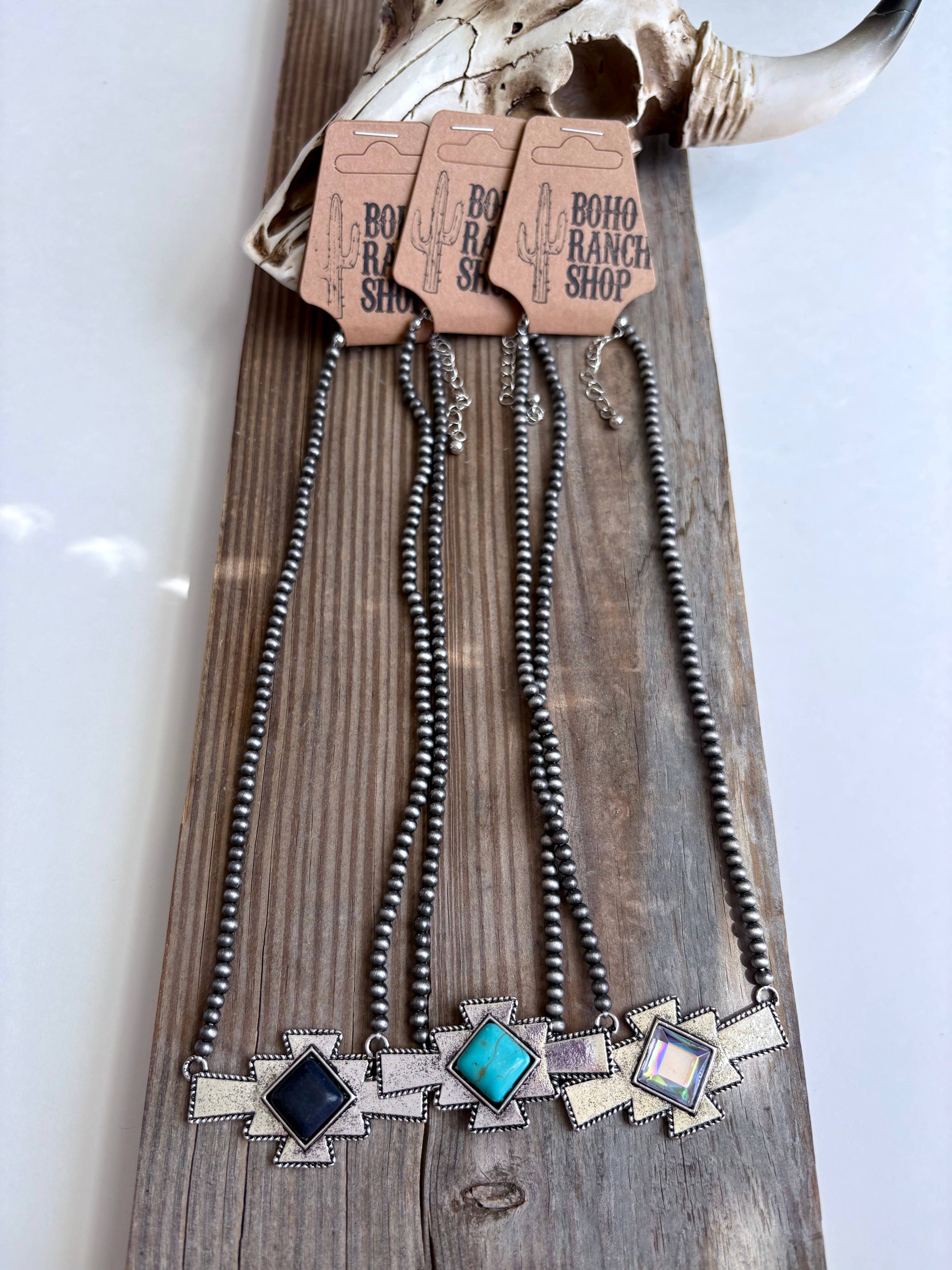 Western Aztec Stone Pendant Navajo Pearl Bead Necklace, supplier view 2