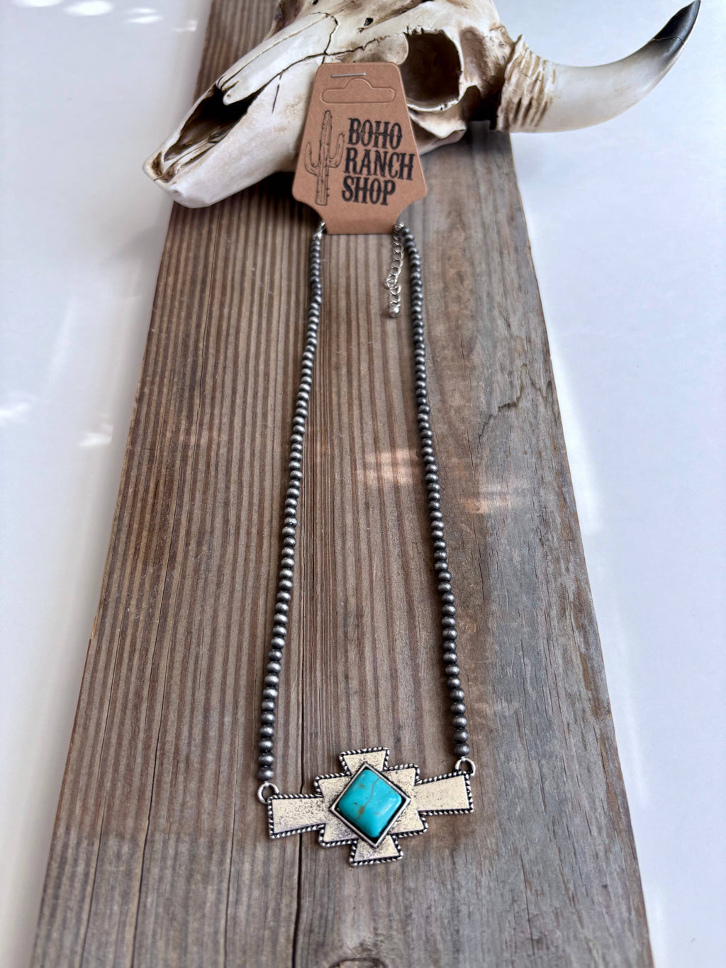 Western Aztec Stone Pendant Navajo Pearl Bead Necklace, supplier view 3
