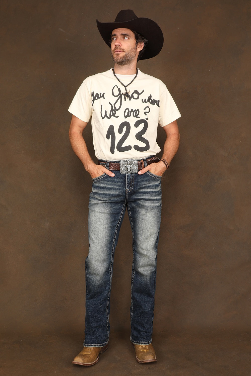 Front view of men's Western Blue W454 embroidered western jeans
