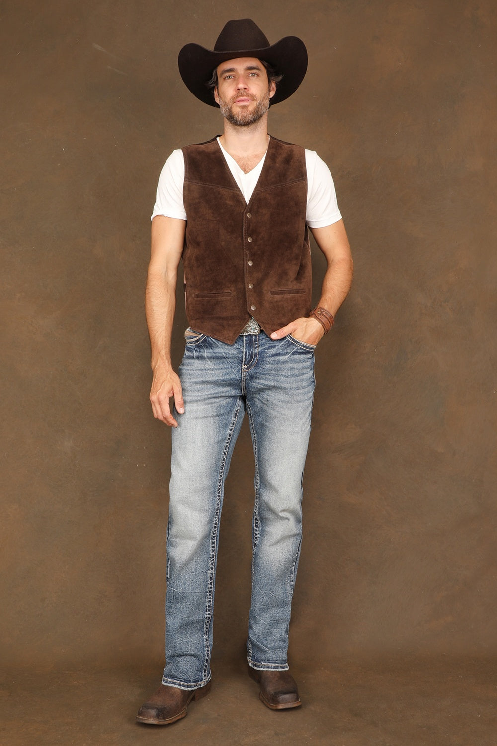 Front view of men's Western Blue W456 embroidered western jeans
