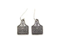 Silver western boot stitch cattle tag earrings
