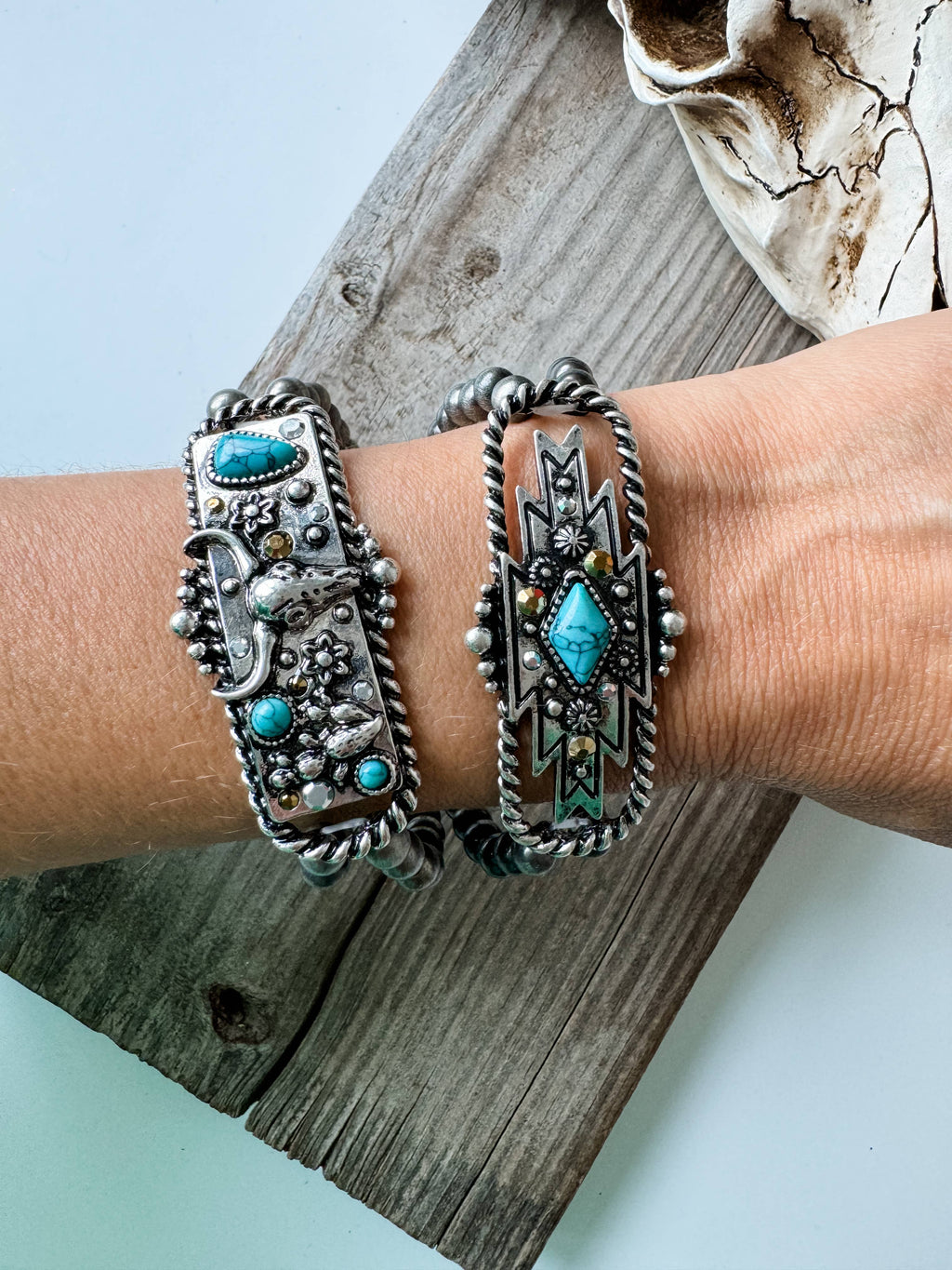 Western Bracelet Navajo Style Turquoise Accent - Rhinestones, supplier view 2