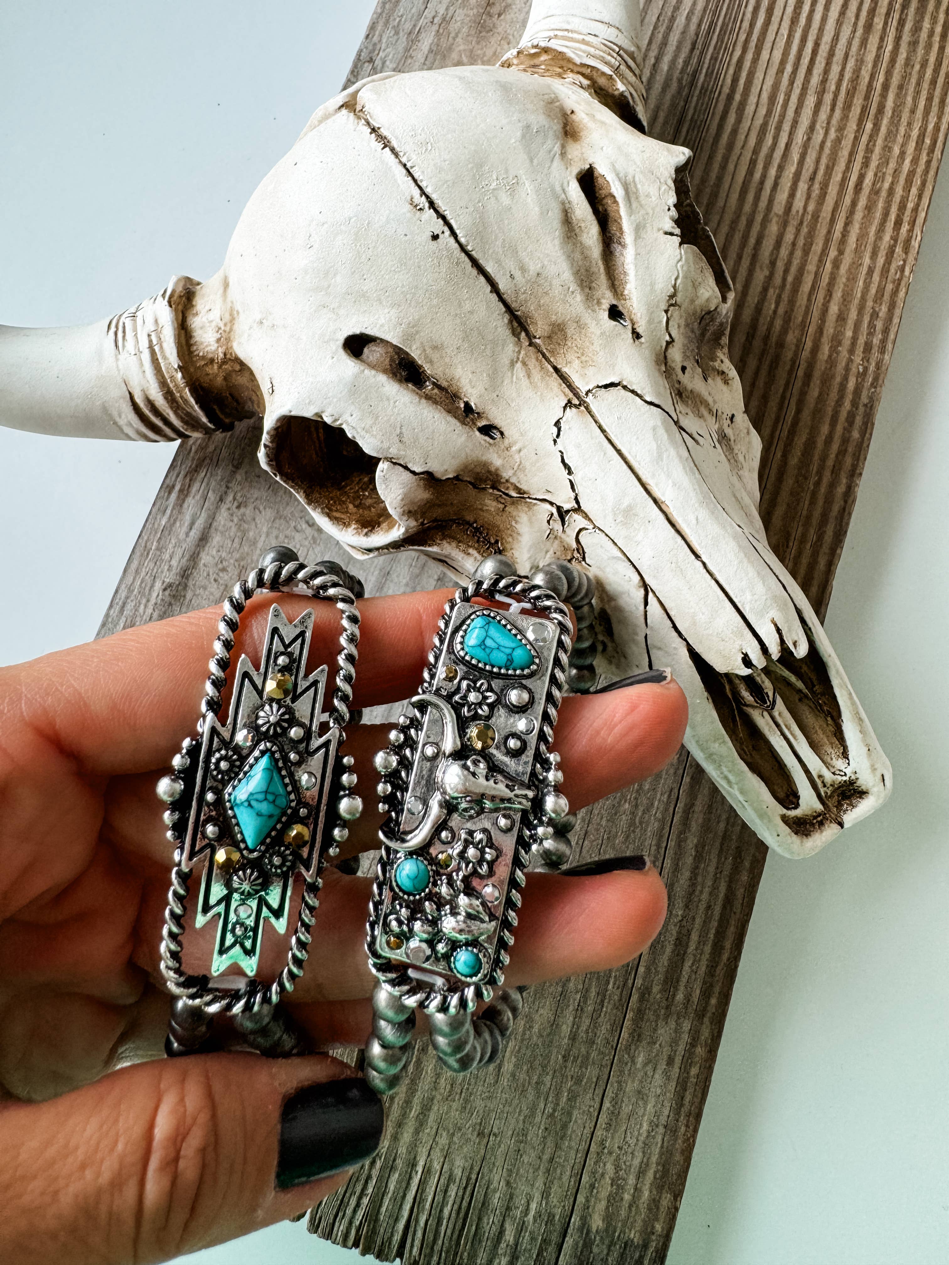 Western Bracelet Navajo Style Turquoise Accent - Rhinestones, supplier view 3