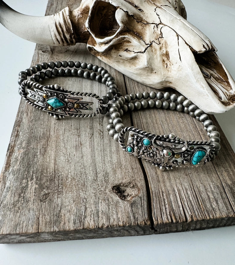 Western Bracelet Navajo Style Turquoise Accent - Rhinestones