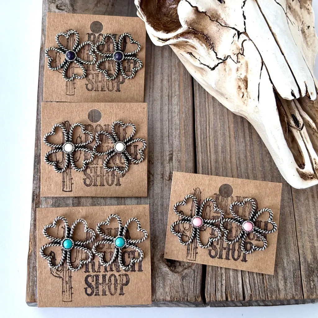 Western Clover with Stone Stud Earrings