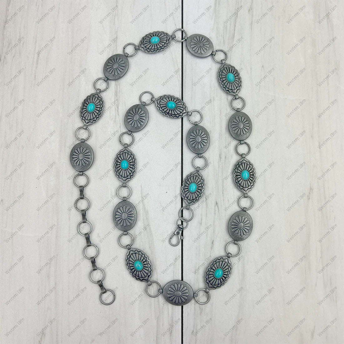 Western Elite BLT1750 Blue Turquoise Chain Belt