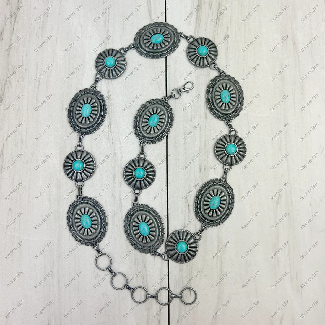 Western Elite BLT21 Blue Turquoise Chain Belt