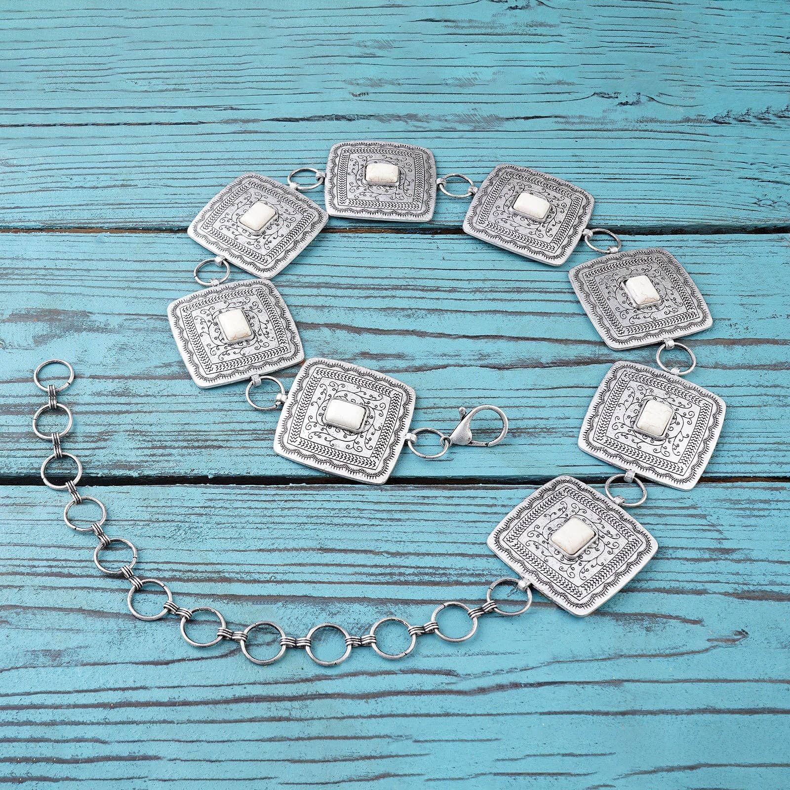 Western Elite BLT220120-07 Silver Stone Concho Chain Belt