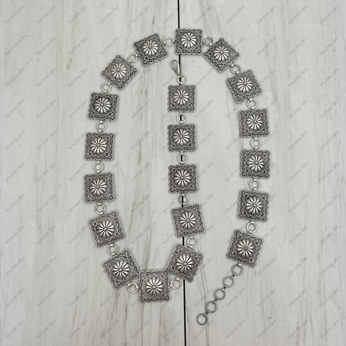 Western Elite BLT220630-02 Silver Square Concho Chain Belt