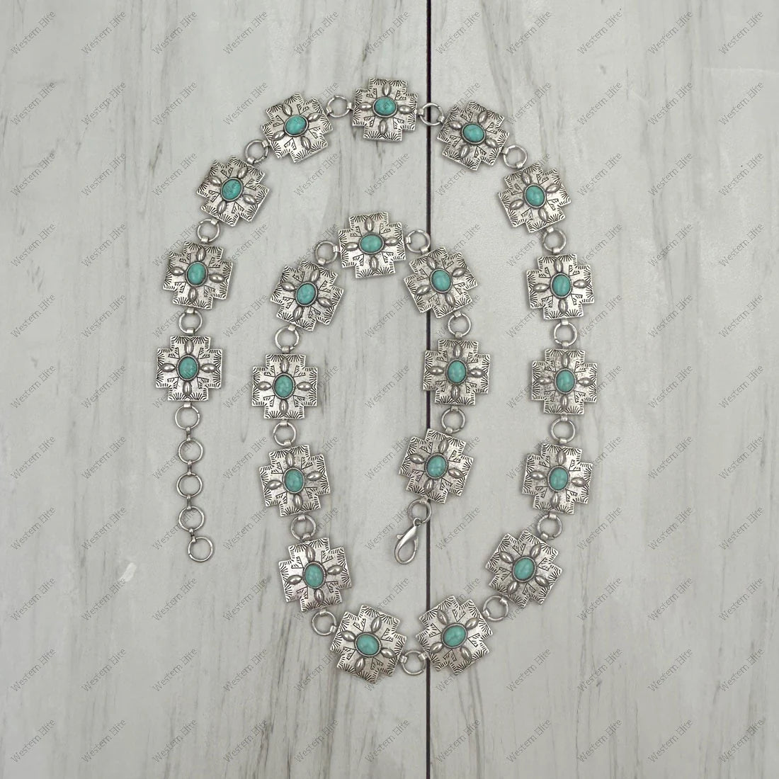 Western Elite BLT220630-04 Blue Turquoise Cross Chain Belt