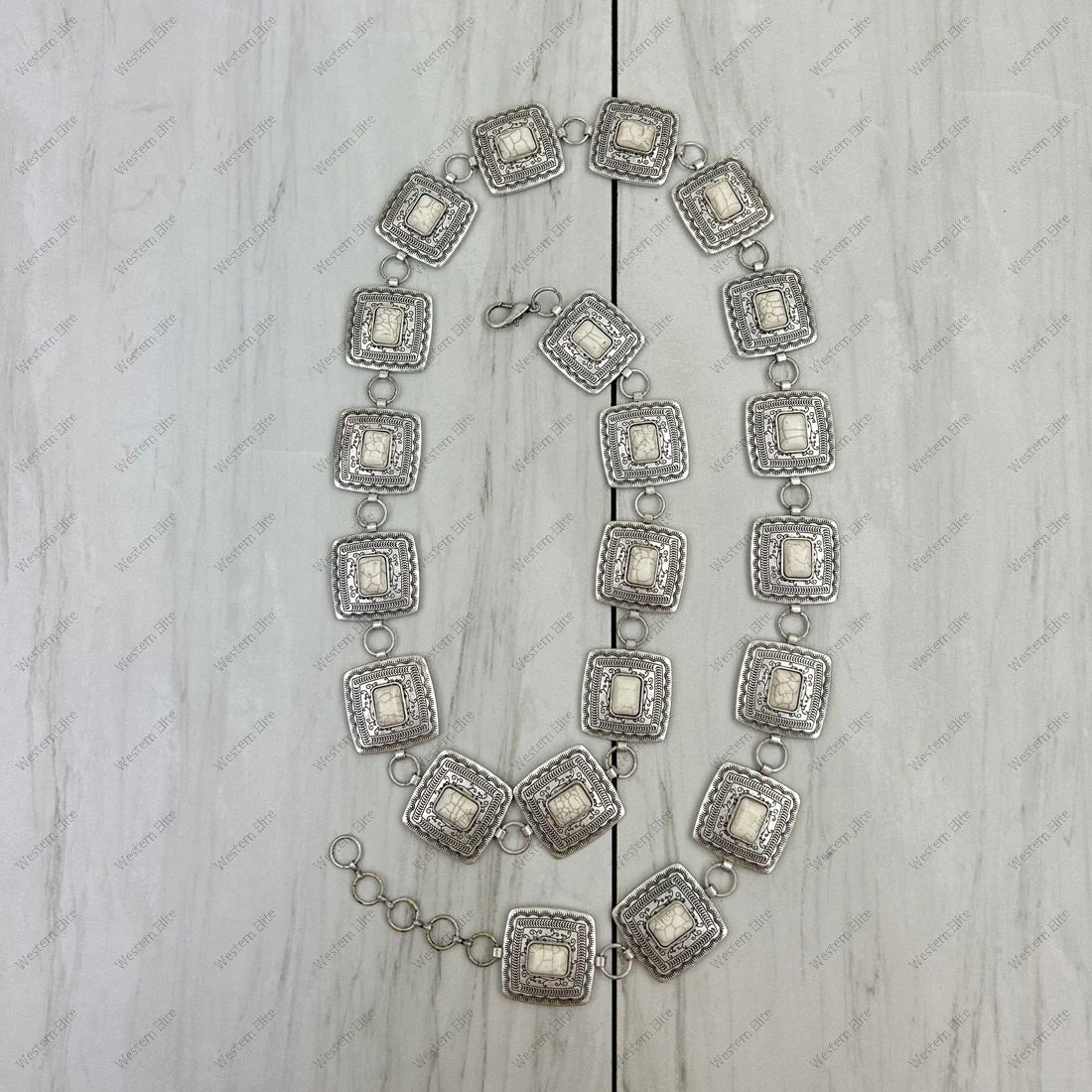 Western Elite BLT220630-07 White Stone Square Chain Belt