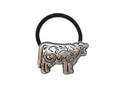 Silver-tone western etched cow hair tie