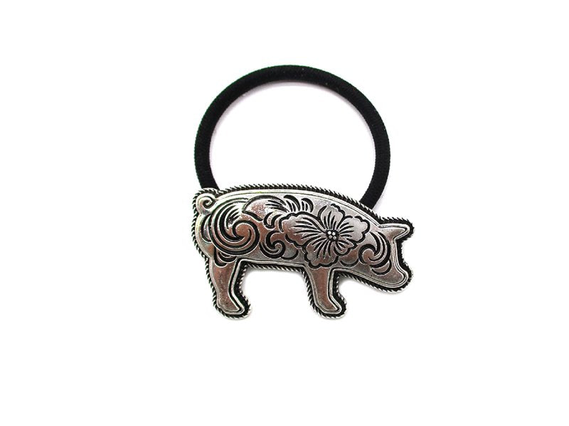 Silver-tone western etched pig hair tie