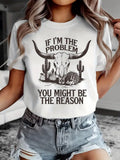 Western Longhorn Cactus Slogan Graphic T-Shirt Cotton Tees