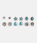 Western mix six-pair silver and turquoise earring set