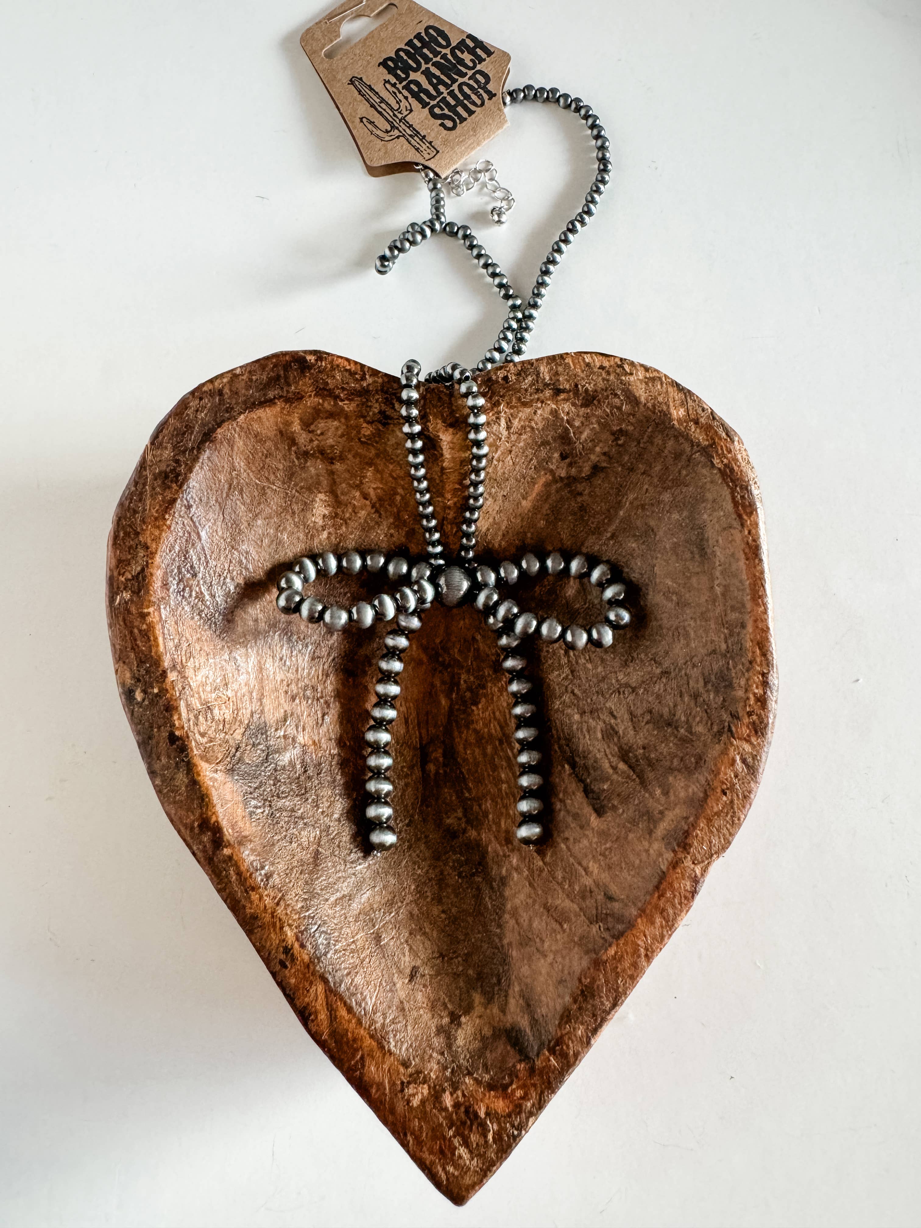 Western Navajo Bead Coquette Bow Necklace, supplier view 1