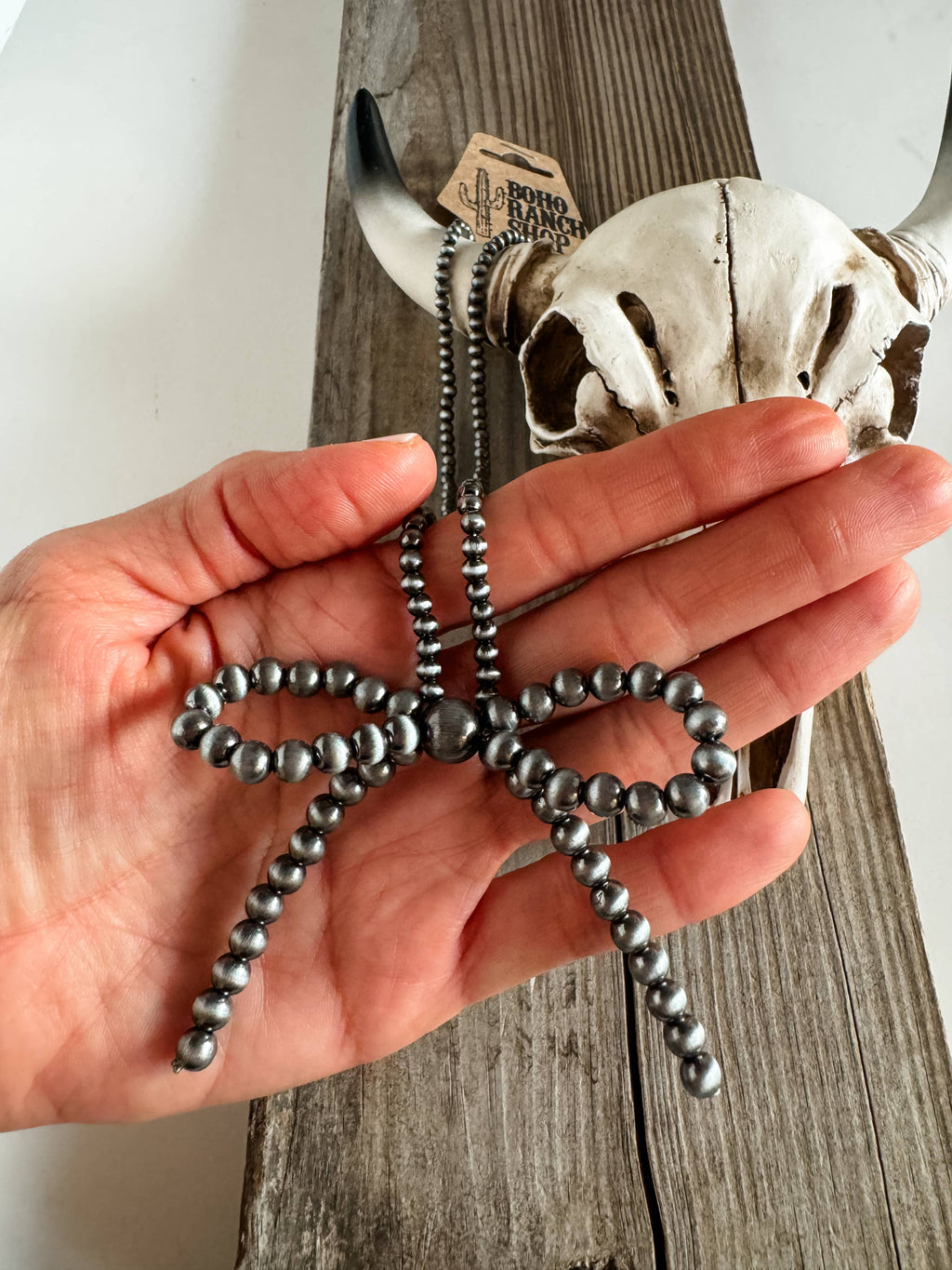 Western Navajo Bead Coquette Bow Necklace, supplier view 2