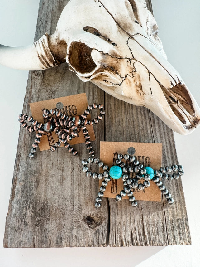 Western Navajo Style Pearl Bow Stud Earrings