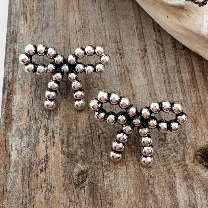 Western Navajo Style Pearl Coquette Bubble Bow Earrings