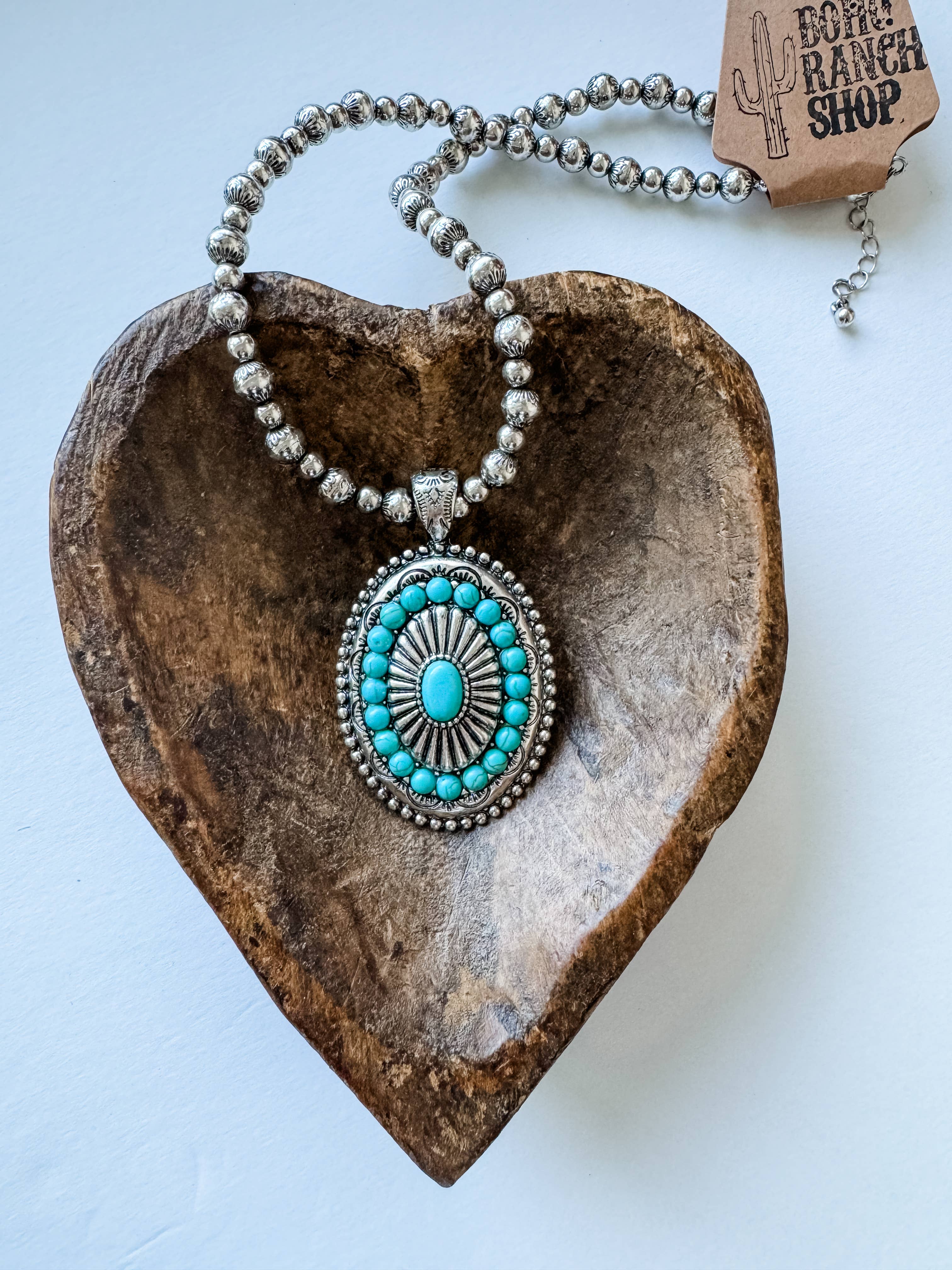 Western Pendant Navajo Style Necklace - turquoise, supplier view 3