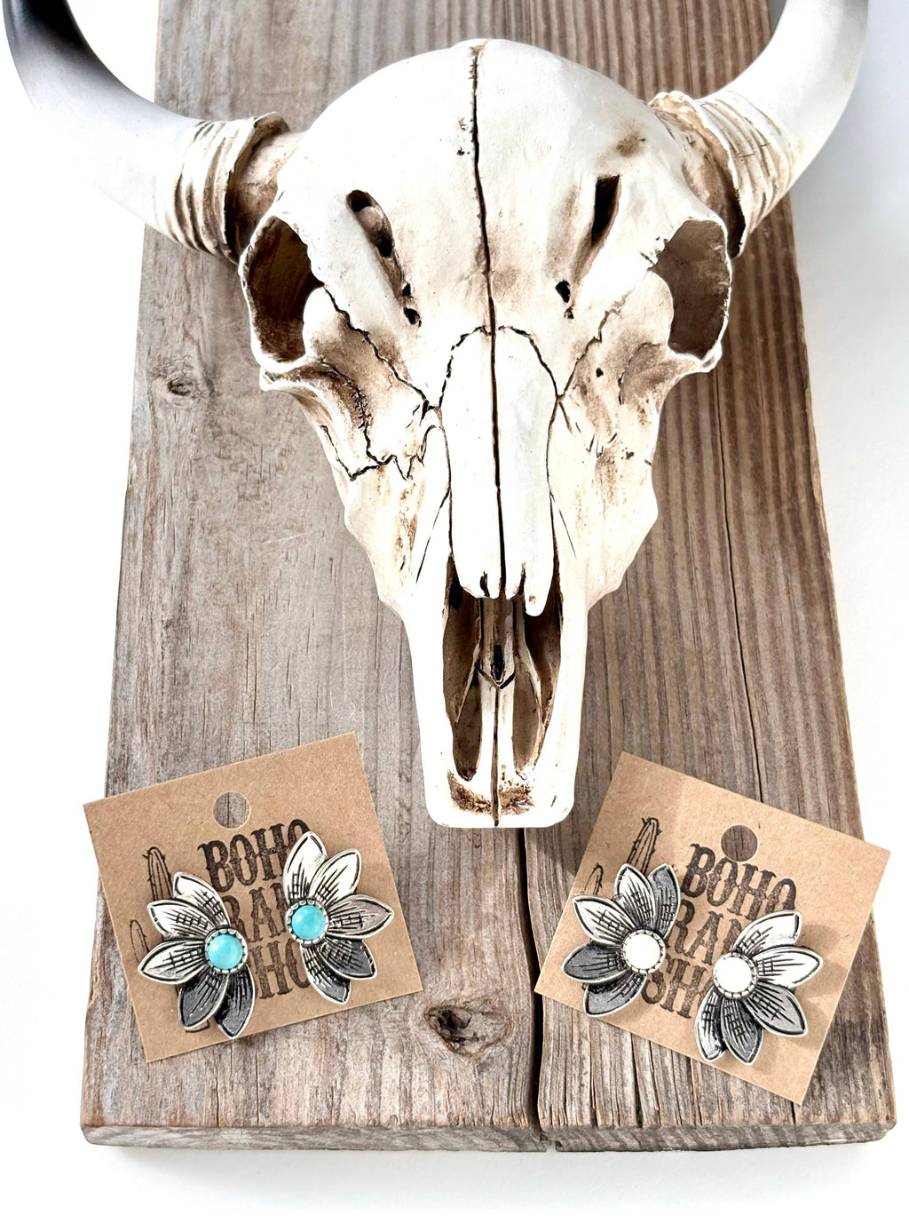 Western Style Flower Turquoise Stone Stud Earrings, supplier view 2